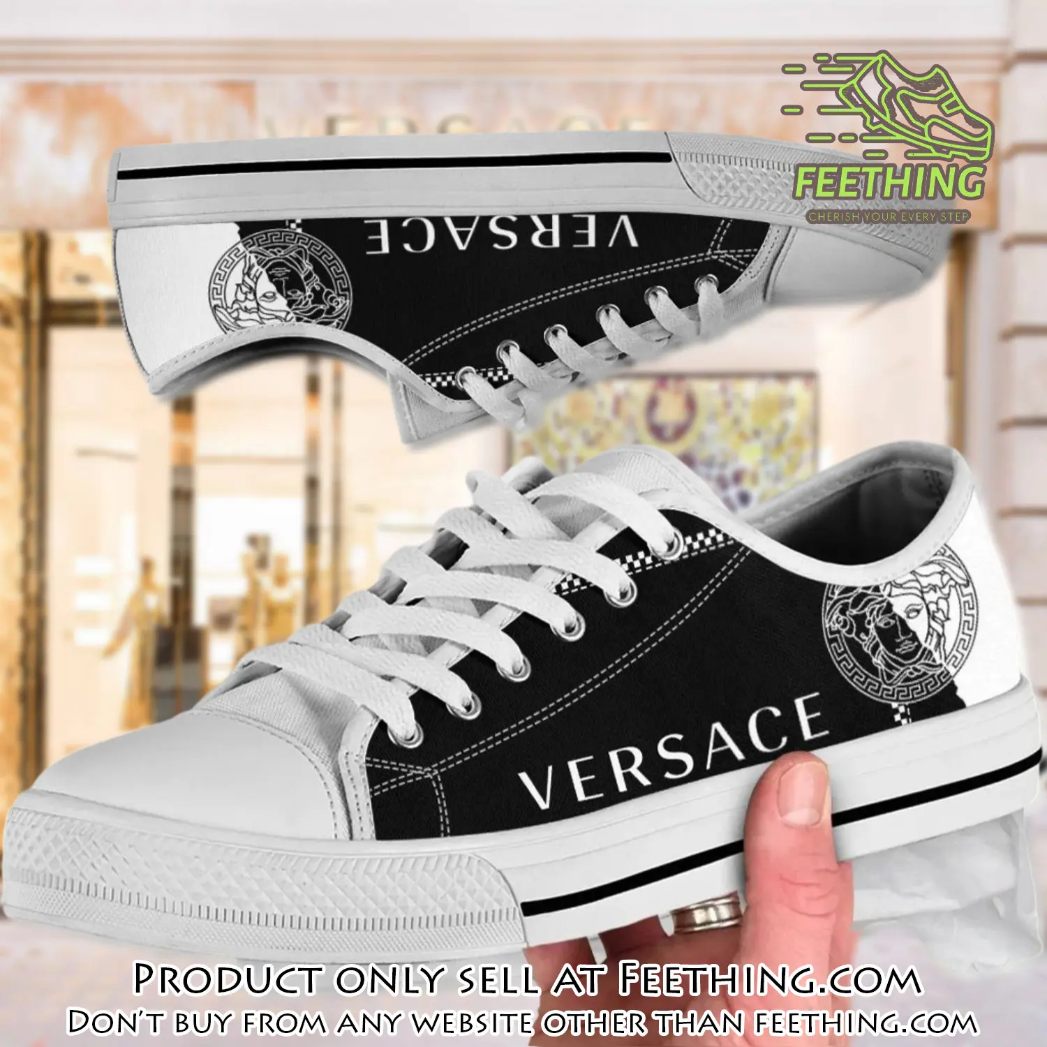 Versace black white medusa low top canvas shoes luxury brand gifts for men women ft4351410